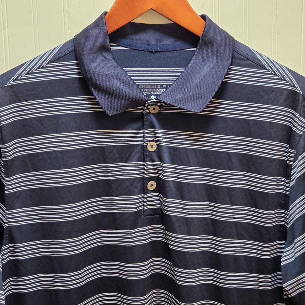 Nike Dri-FIT Polo Shirt Mens L Blue Stripe Tour Performance Golf Stretch Top